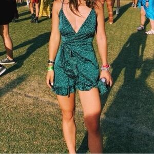 Princess Polly Jewel green polka dot ruffle mini sun dress S 4